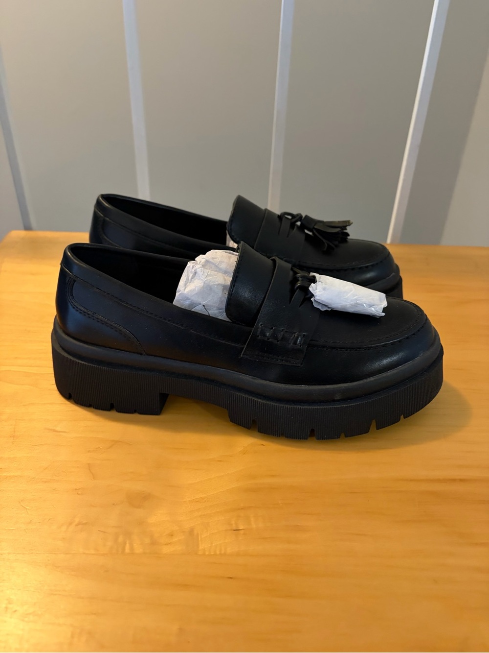 Black Platform Tassel Loafers for Women